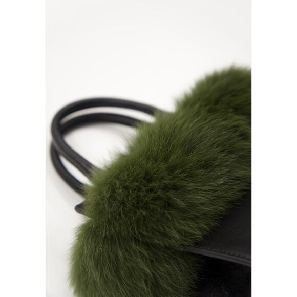 Brandon Blackwood Mya Green Faux Fur Trimmed Black Leather Crossbody Bag - Picture 7 of 8